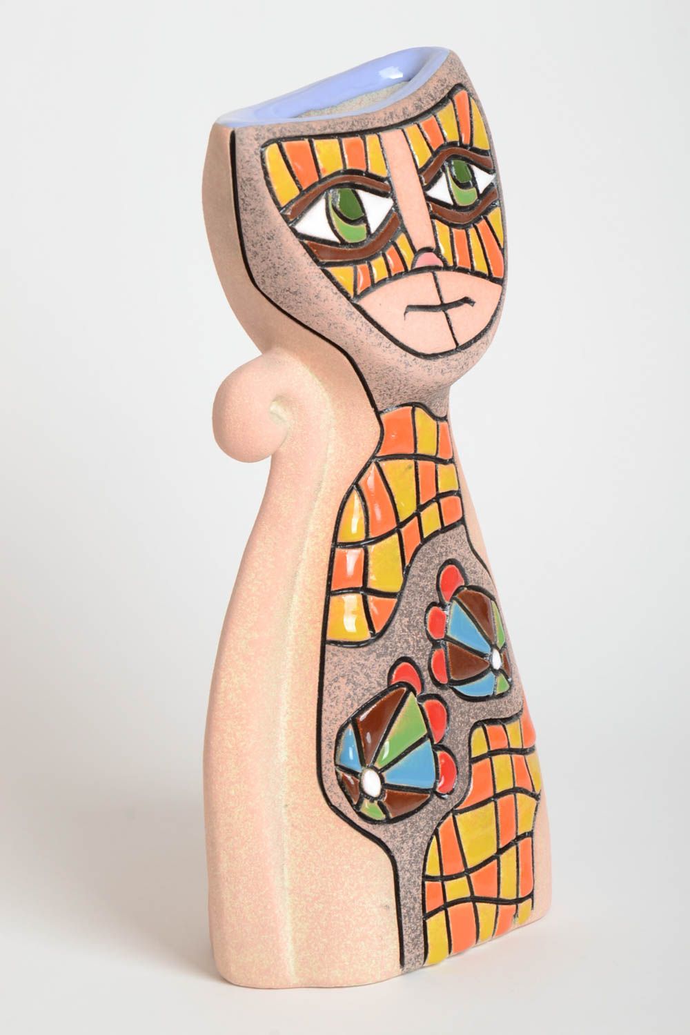 Vase argile Déco maison fait main Cadeau original en forme de chat sympa photo 2