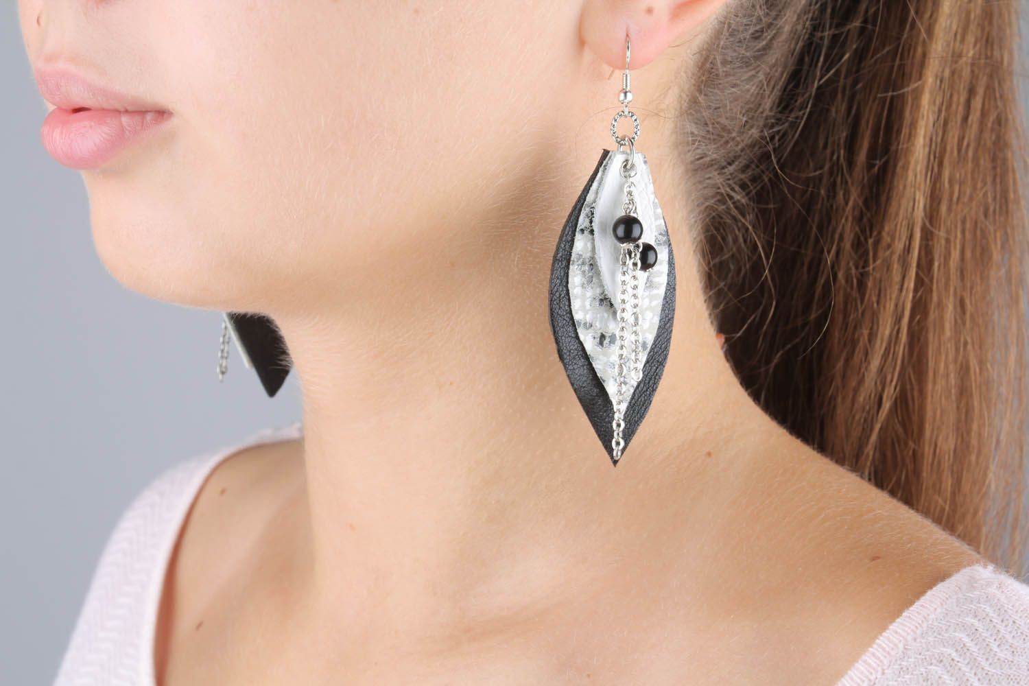 Natural leather earrings photo 1