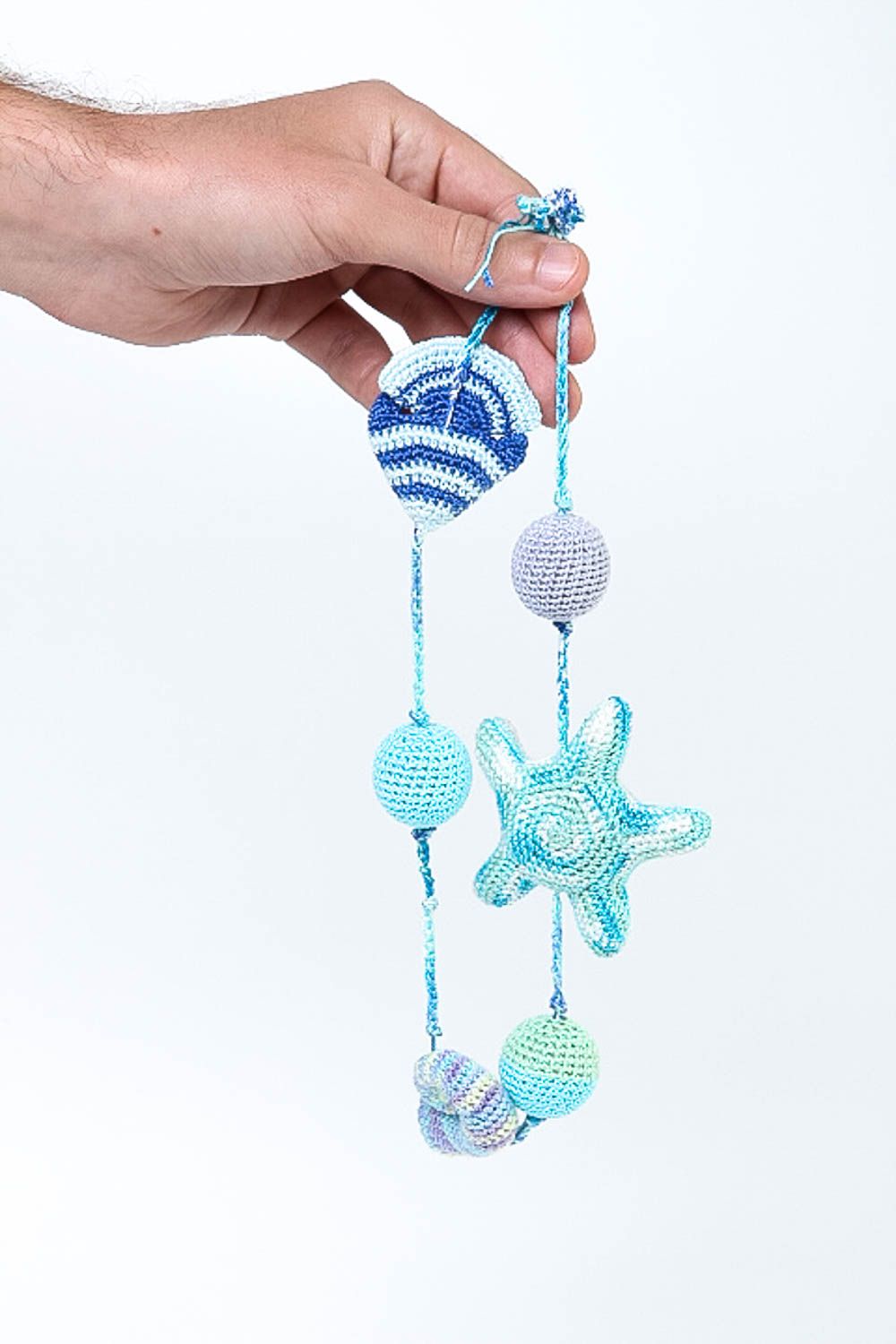 Blaue Mutter Kind Kette handmade Häkel Accessoire Spielzeug für Babys gehäkelt  foto 5
