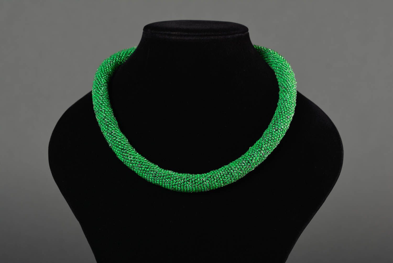 Handmade cord necklace bead cord necklace beautiful tight green beaded necklace photo 2
