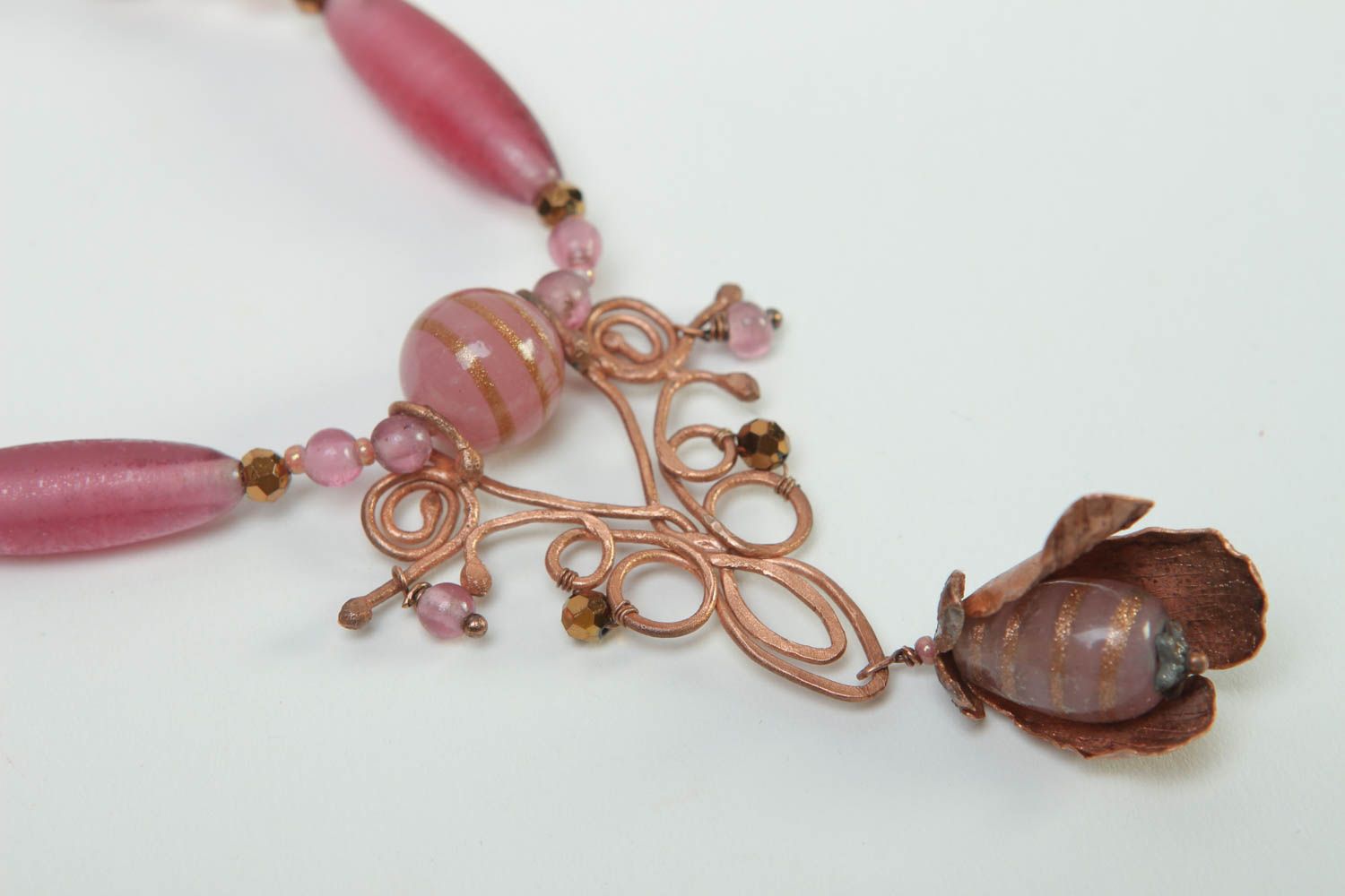 Boucles d'oreilles cuivre Collier fait main rose Accessoires femme wire wrap photo 5