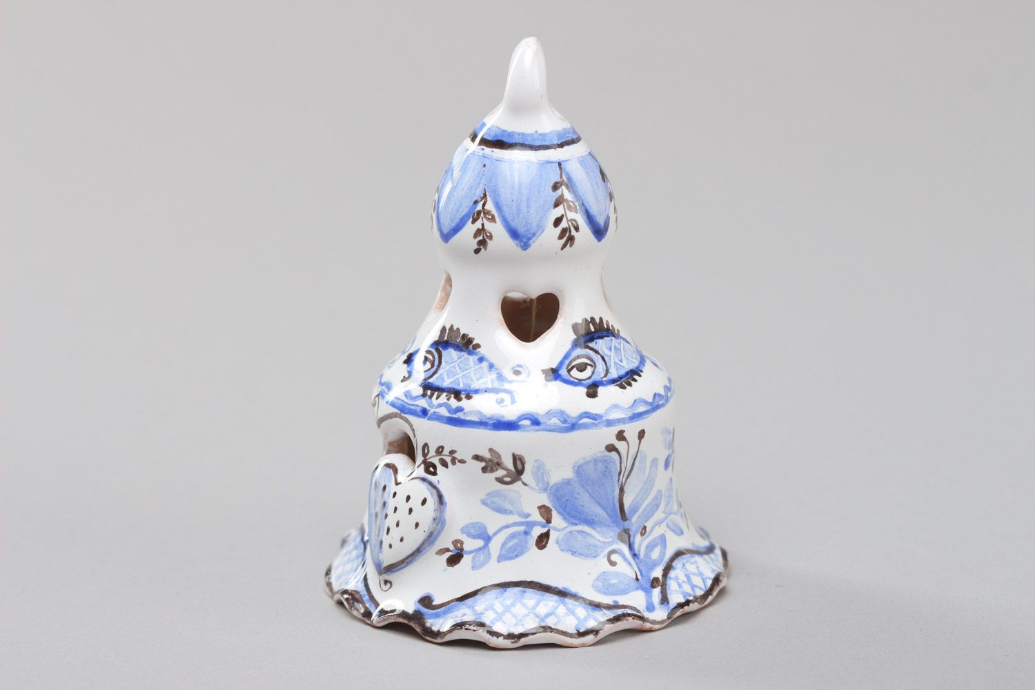 Декоративный керамический колокольчик с покрытием эмалью ручной работы белый фото 2