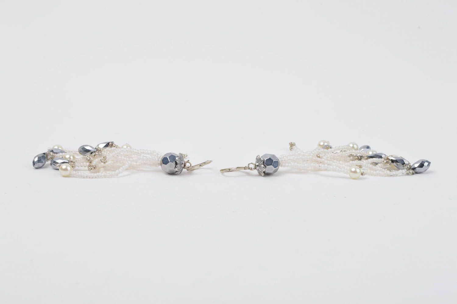 Handmade seed bead earrings seed beads jewelry long earrings with charms photo 3