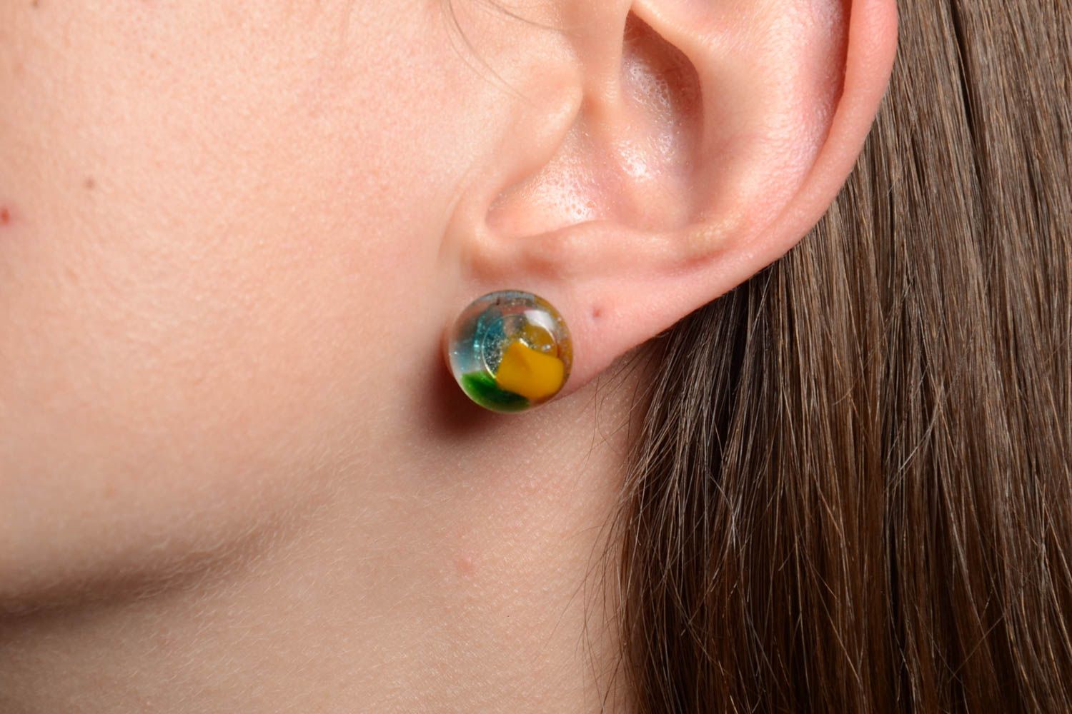 Handmade stud earrings made using glass fusing technique designer accessory photo 2