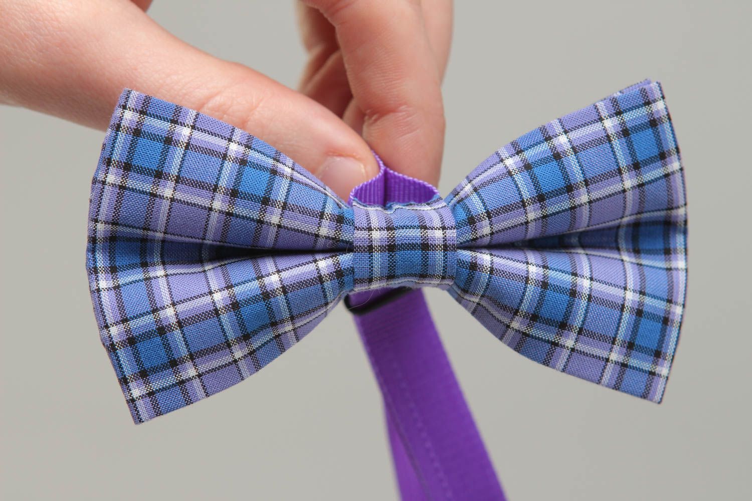 Bright checkered fabric bow tie photo 4