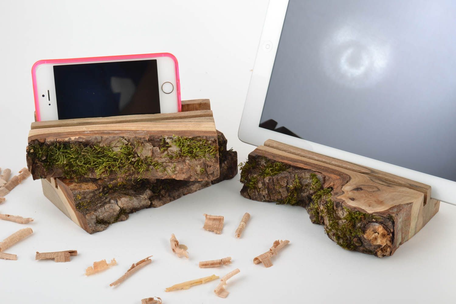 Ensemble de supports pour tablettes en bois faits main de style écolo 3 pièces photo 1