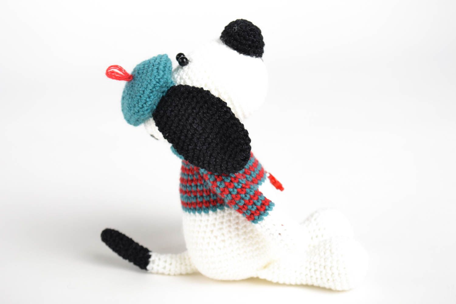 Peluche chien en béret Jouet fait main tricoté original Cadeau pour enfant photo 3