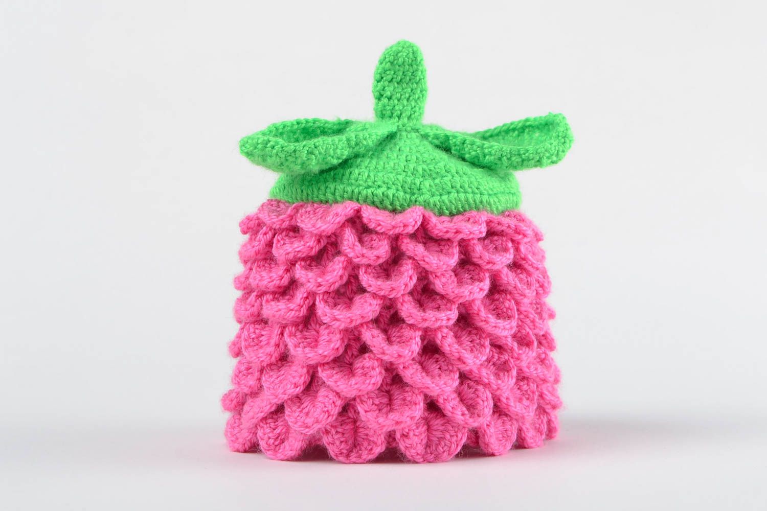 Bonnet tricot fait main Chapeau au crochet Vêtement pour enfant vert rose photo 1