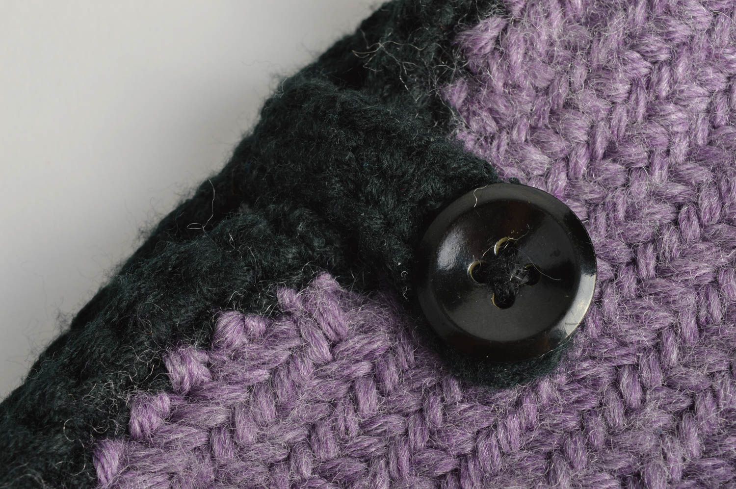 Étui à lunettes tricoté en demi-coton au crochet mauve fait main avec bouton photo 5