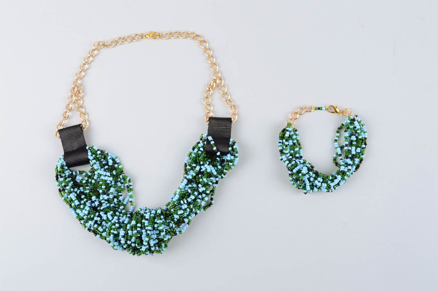 Handmade beaded jewelry set unusual spring accessories elegant jewelry photo 2