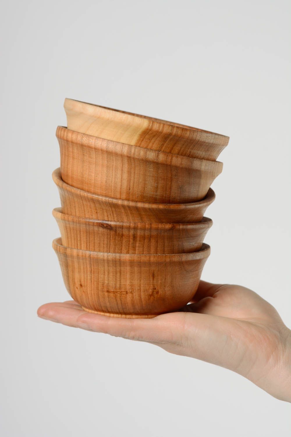 Set of 5 handmade decorative designer cherry wood serving bowls for kitchen  photo 4