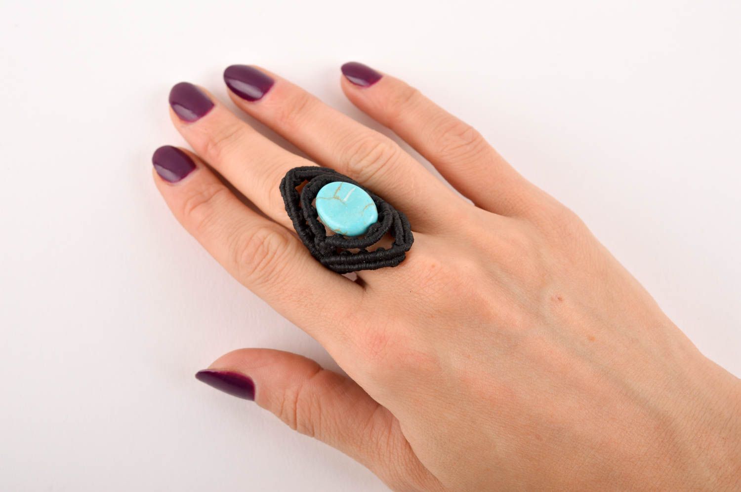 Handmade designer black ring massive stylish ring unusual female accessory photo 5