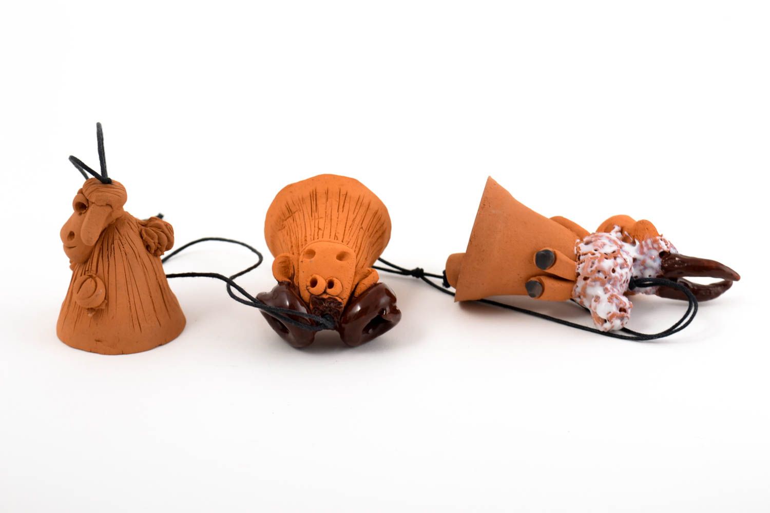 Campanello decorativo fatto a mano in ceramica set di tre animali in terracotta foto 4