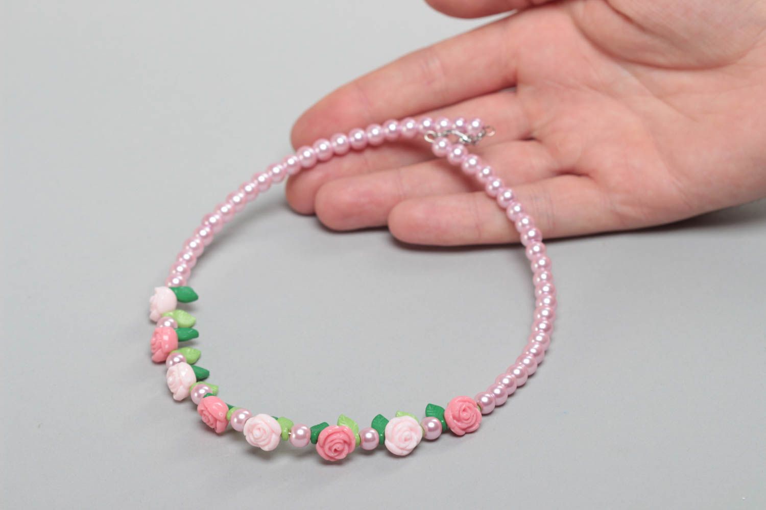 Gentle handmade designer children's bead necklace with flowers beautiful  photo 5