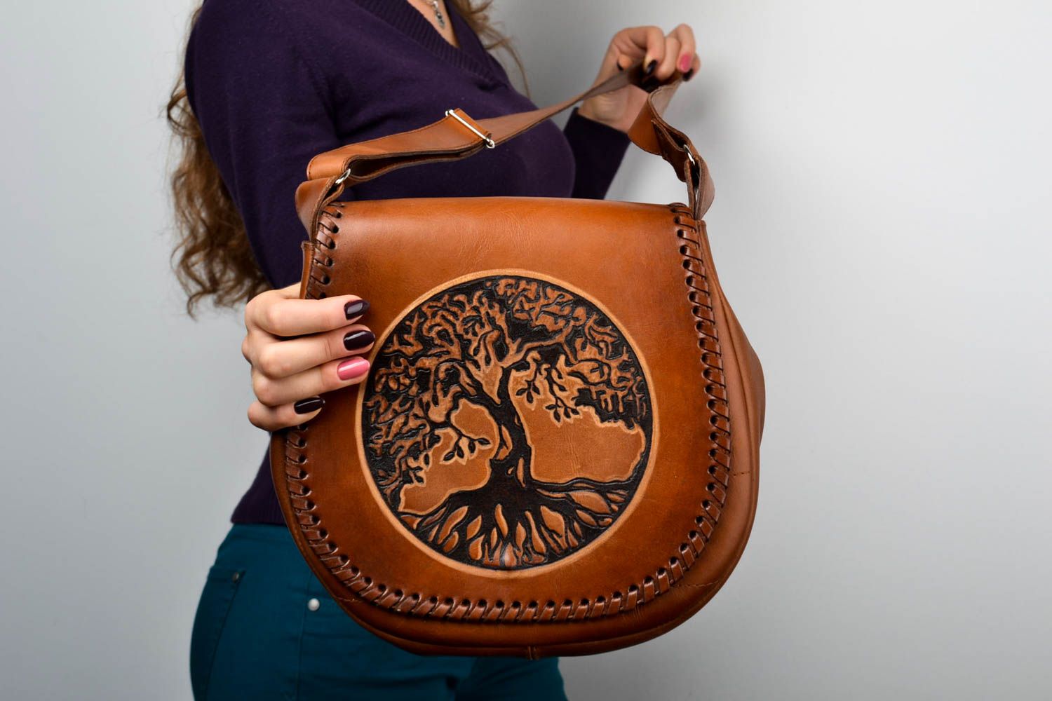 Bolso de cuero hecho a mano con imagen accesorio de moda regalo personalizado foto 1