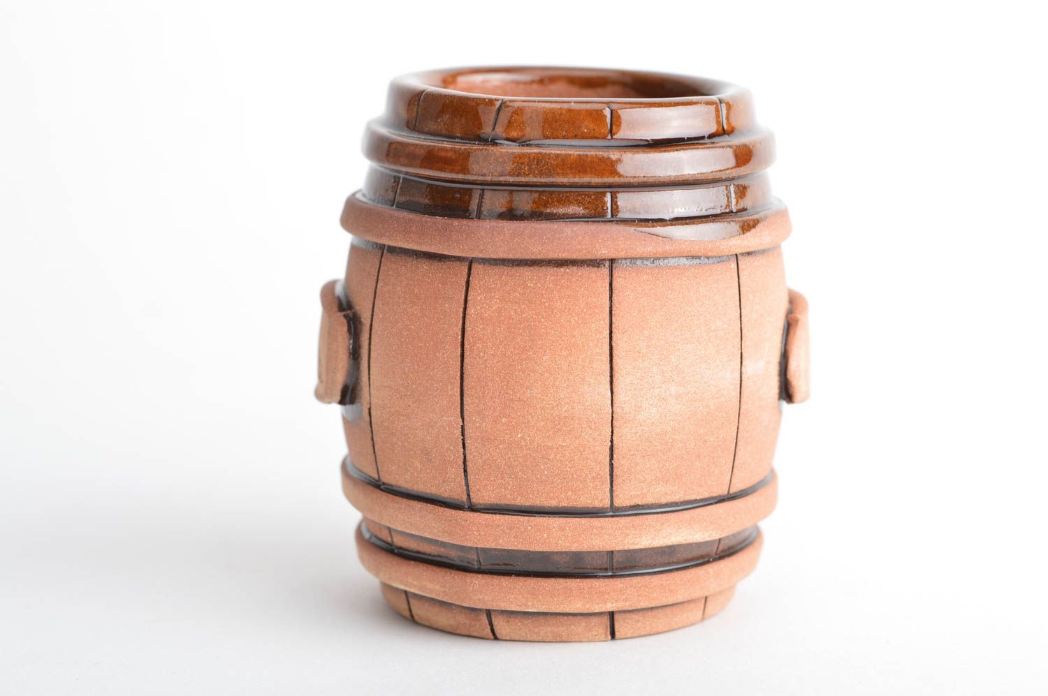 Vaso de arcilla original hecho a mano con forma de barril ecológico 75 ml foto 2