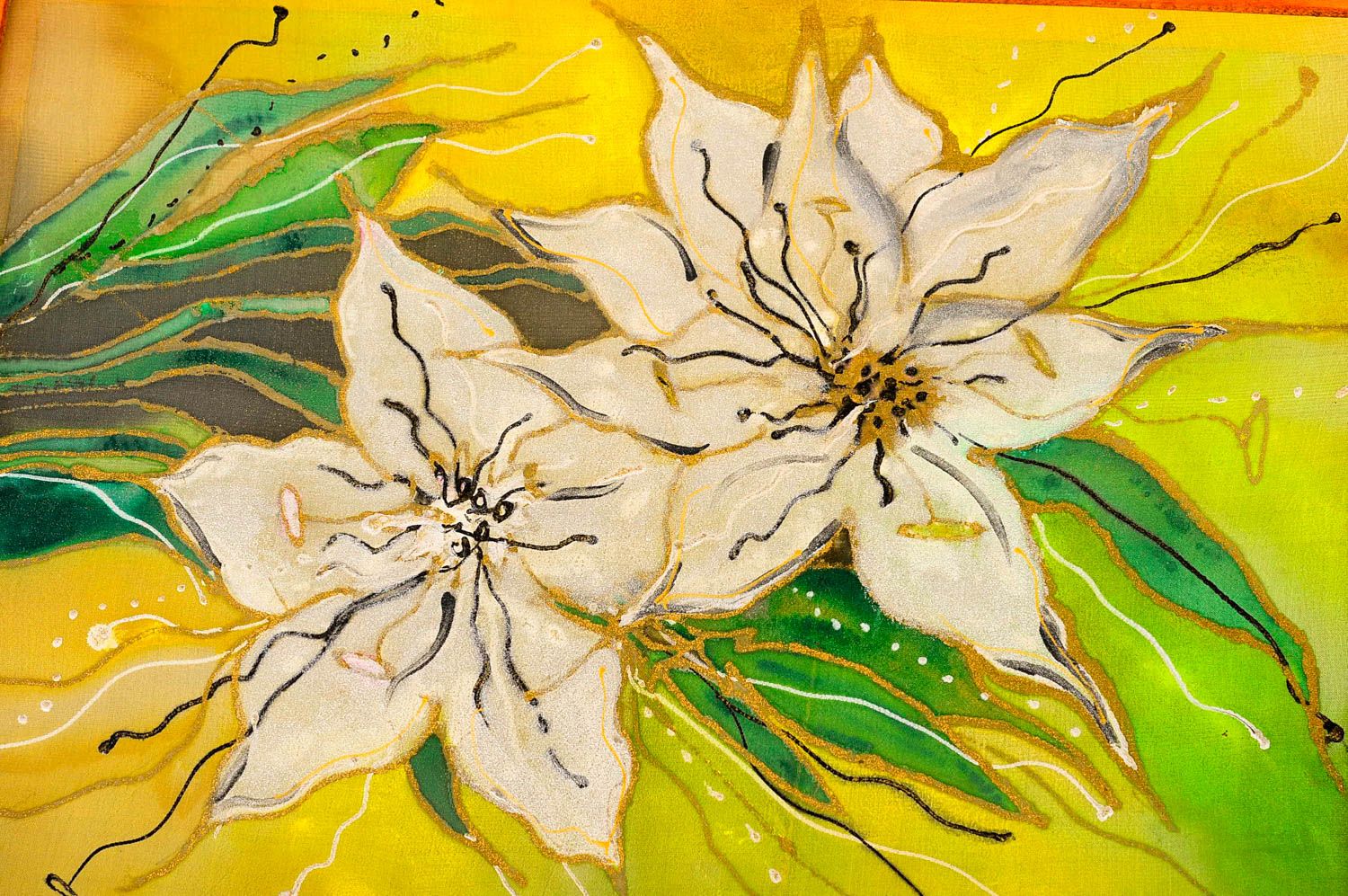 Батик картина ручной работы картина из ткани дизайн стен лилии карсивые фото 5