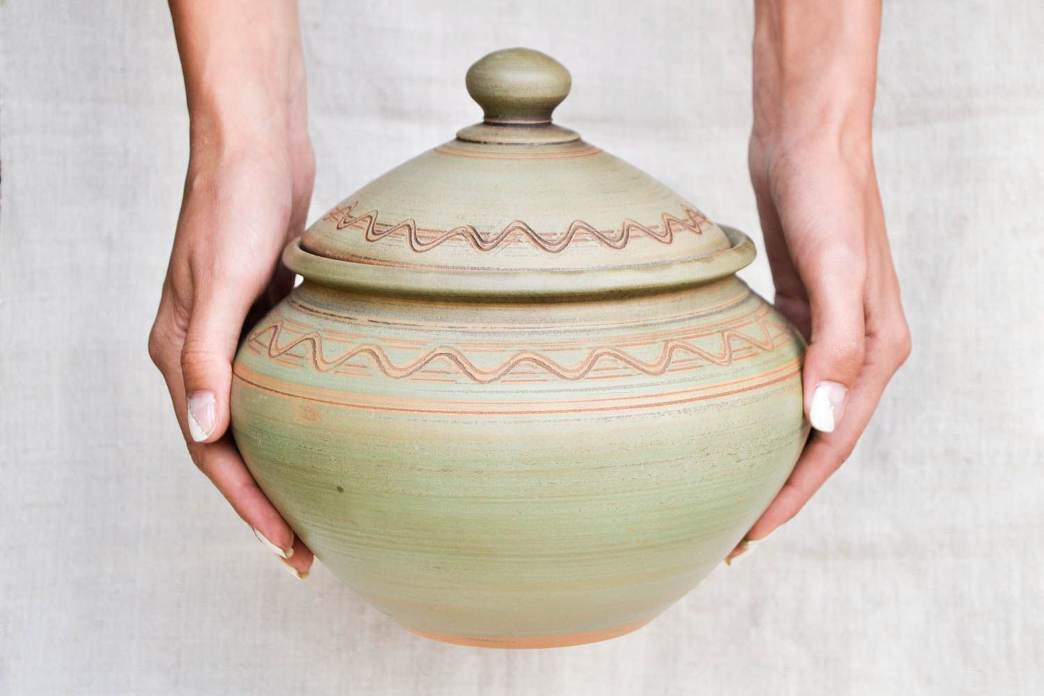 Handmade schöner Keramik Topf gemustert mit Deckel Ton Geschirr Küchen Zubehör foto 2