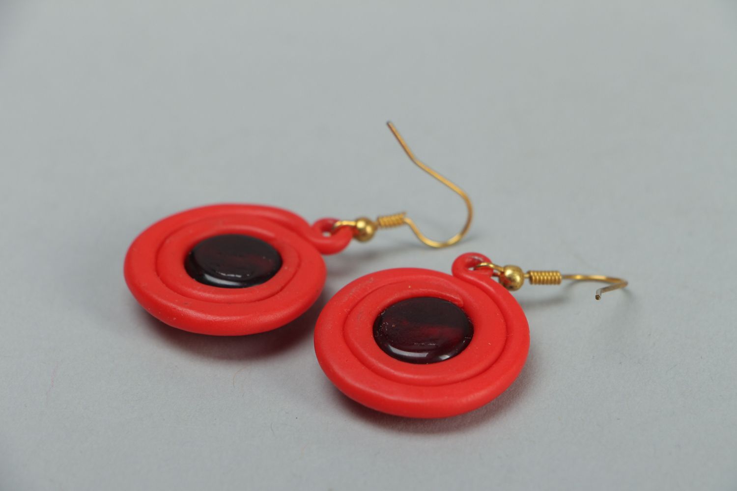 Bright red polymer clay earrings photo 3