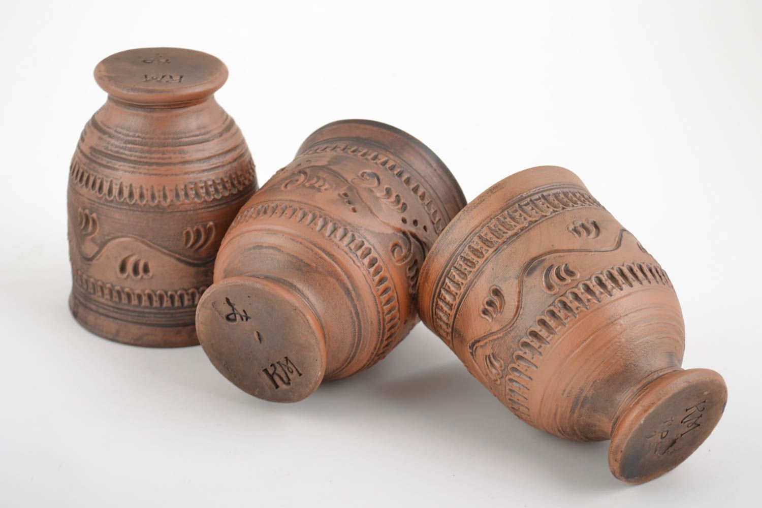 Beautiful handmade designer ceramic goblets set 3 pieces 250 ml each photo 5