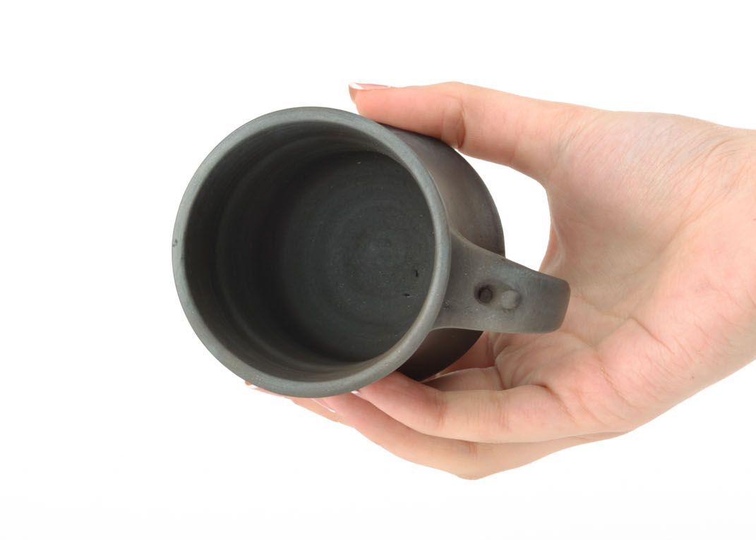 Black smoked natural clay coffee cup in classic art style with handle and no pattern photo 6