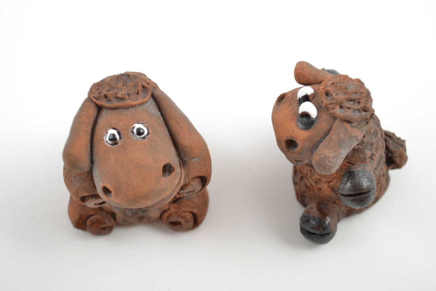 Handmade ceramic statuettes set of 2 pieces brown small Sheep photo 5