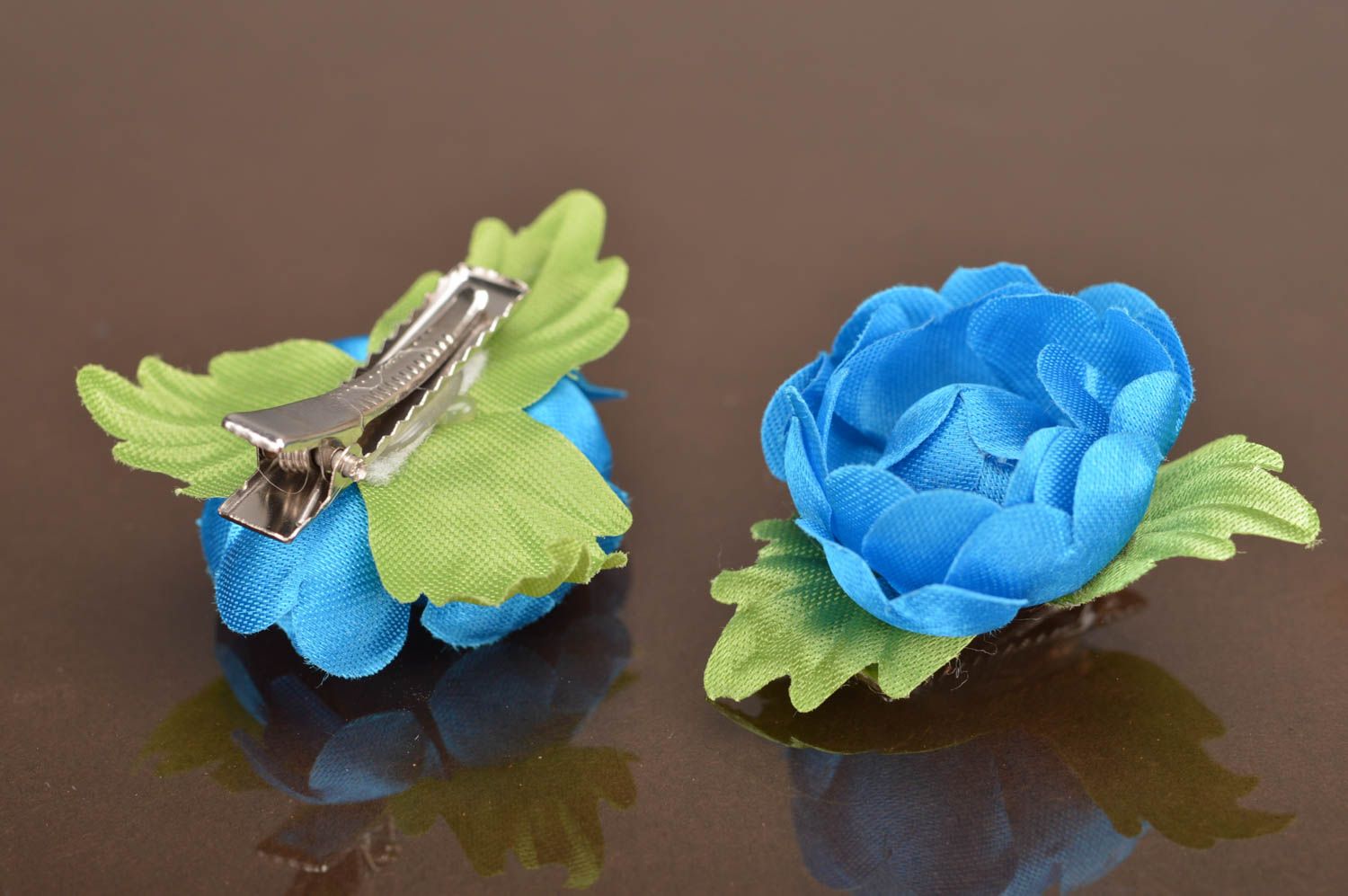 Hair clips made of artificial flowers for kids handmade set of 2 pieces photo 5