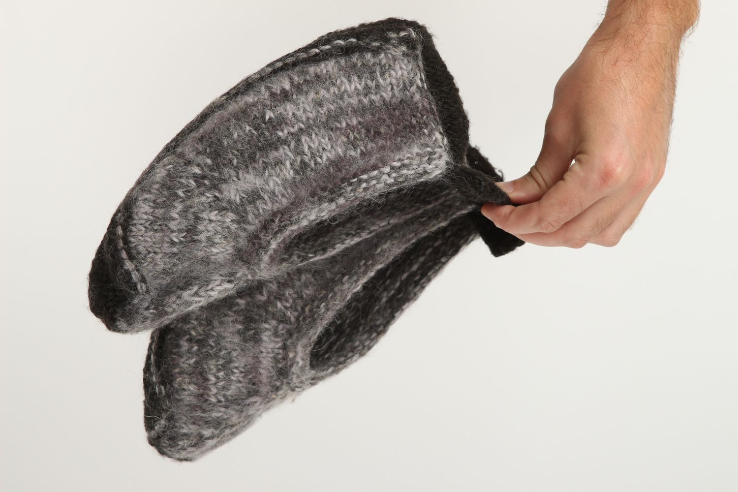 Pantoufles en laine fait main Chaussons laine gris foncé Accessoire homme photo 5