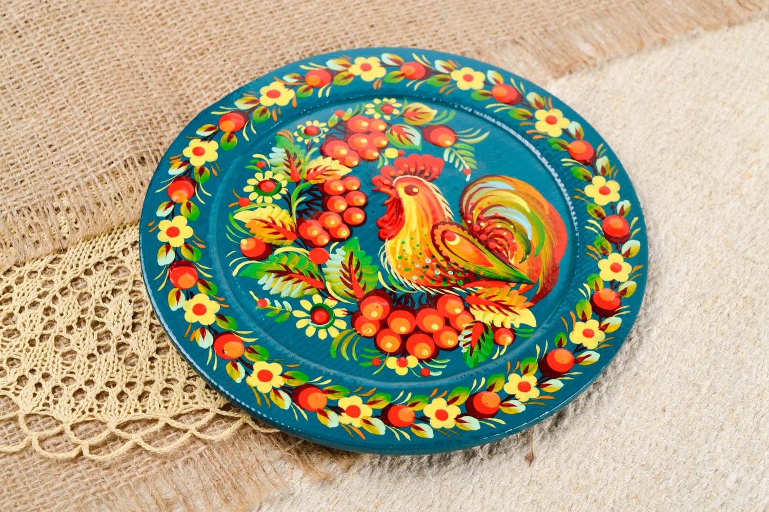 Декоративная тарелка ручной работы тарелка на стену синяя расписная посуда фото 1
