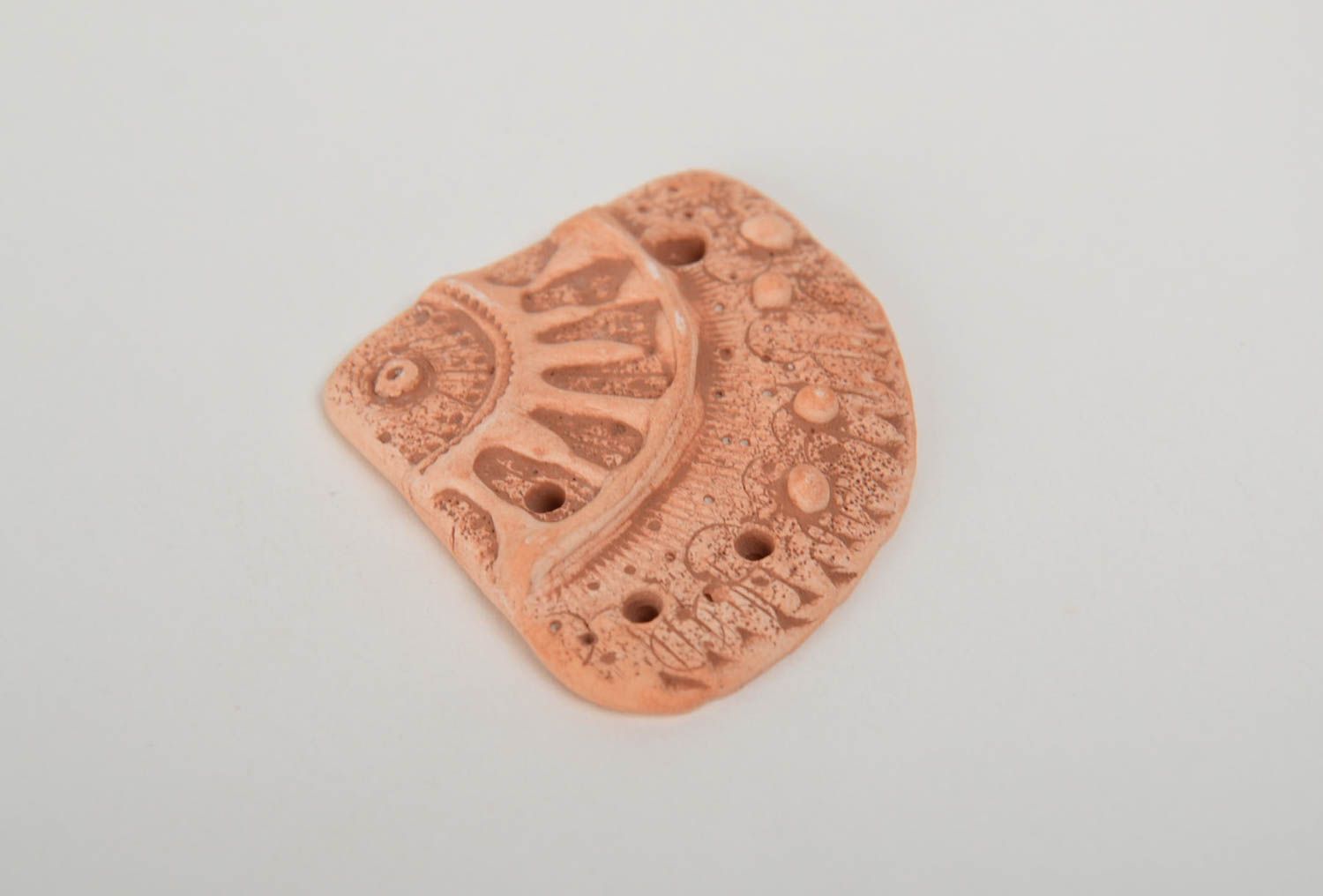 Small flat relief patterned handmade ceramic component for jewelry making photo 4