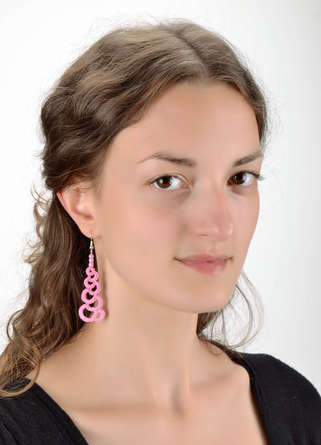 Earrings made of woven lace with beads photo 5