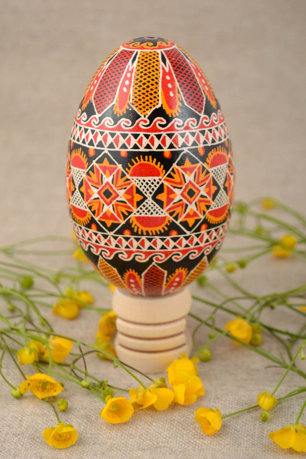 Handmade designer pysanka Easter decorative goose egg painted with acrylics photo 1