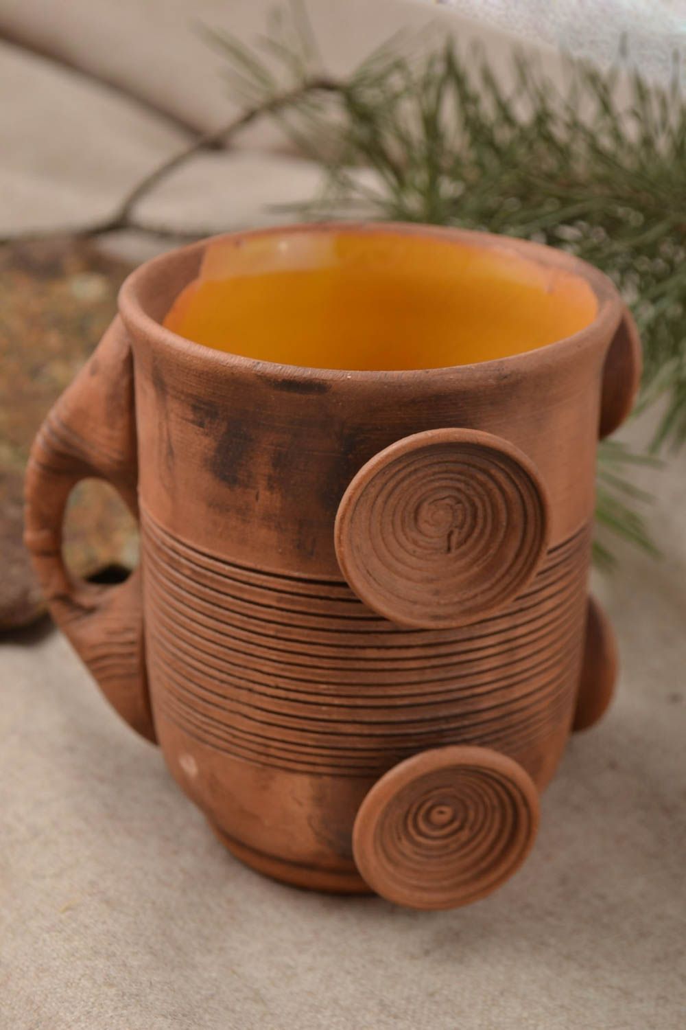 Clay art brown 6 oz coffee cup glazed inside and handle photo 1