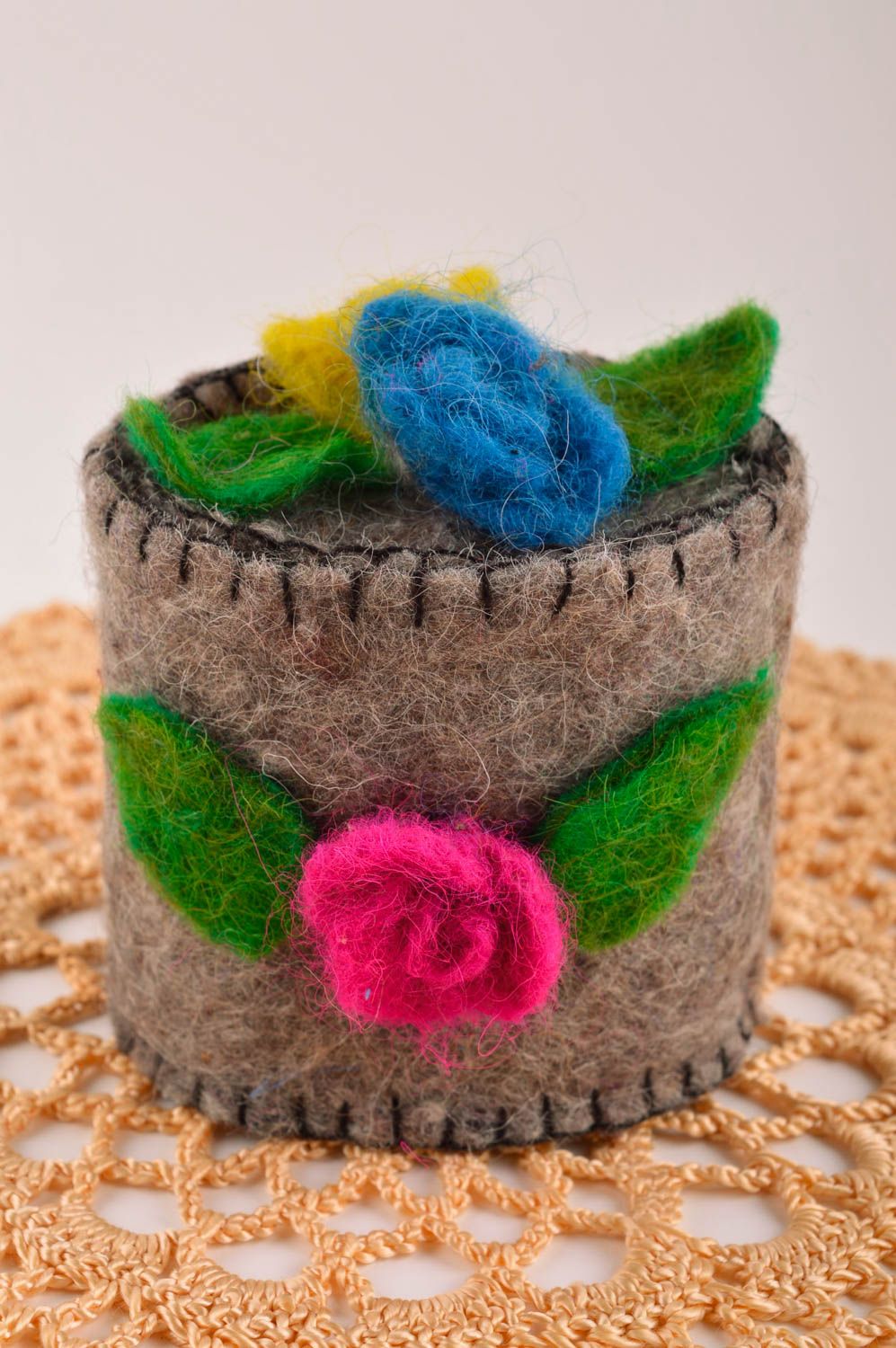 Joyero hecho a mano de lana natural elemento decorativo accesorio para mujer foto 1