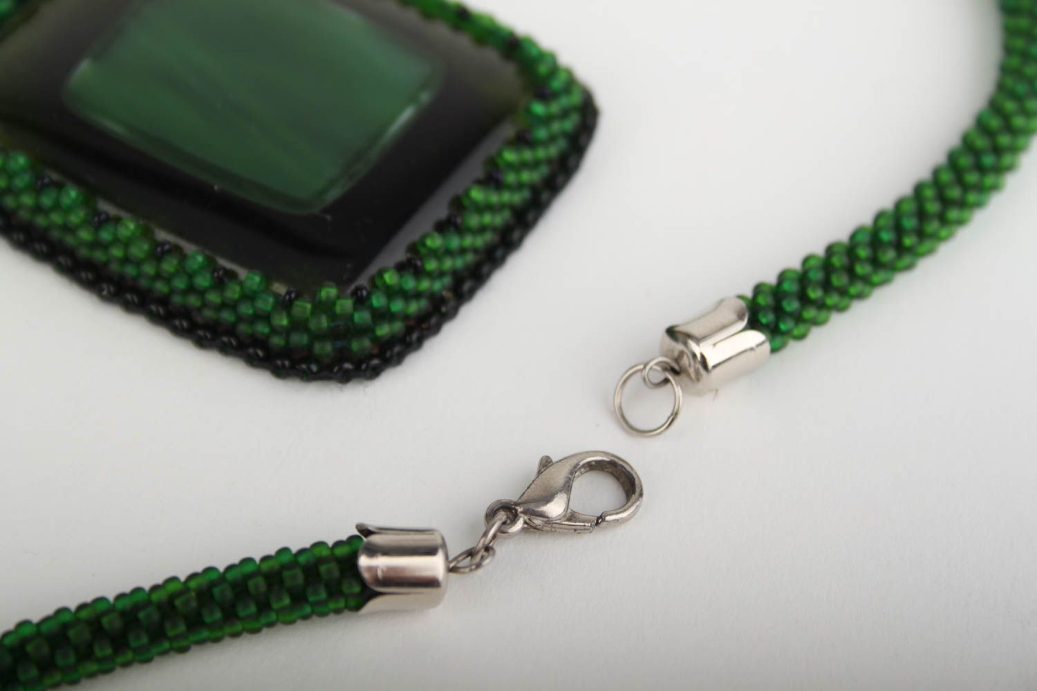 Handmade beaded pendant with glass stylish accessories trend bijouterie photo 2