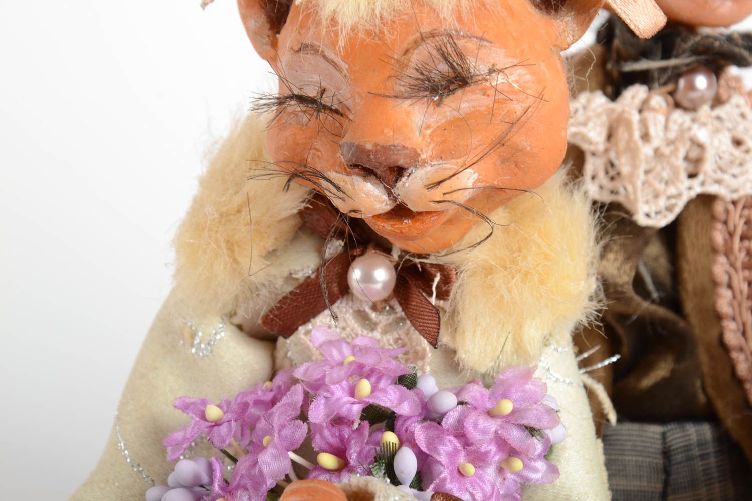 Figurine décorative Poupée fait main deux chats Déco intérieur design orignal photo 3