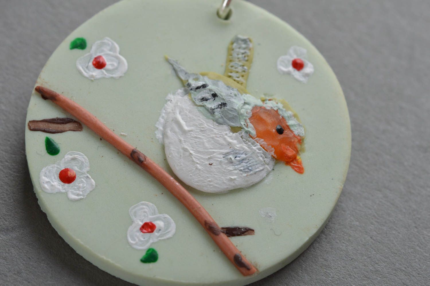Серьги из полимерной глины круглые с птичками для детей и взрослых ручной работы фото 3