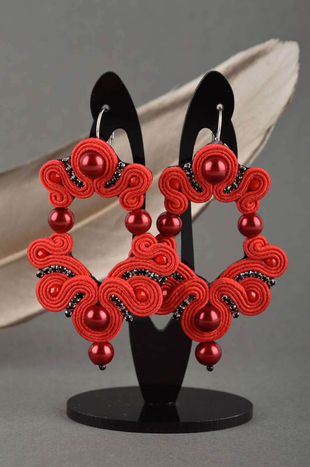 Unusual handmade soutache earrings beaded earrings artisan jewelry designs photo 1