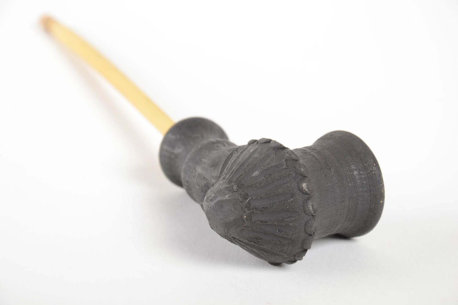 Черная глиняная курительная трубка ручной работы декоративная красивая фото 5