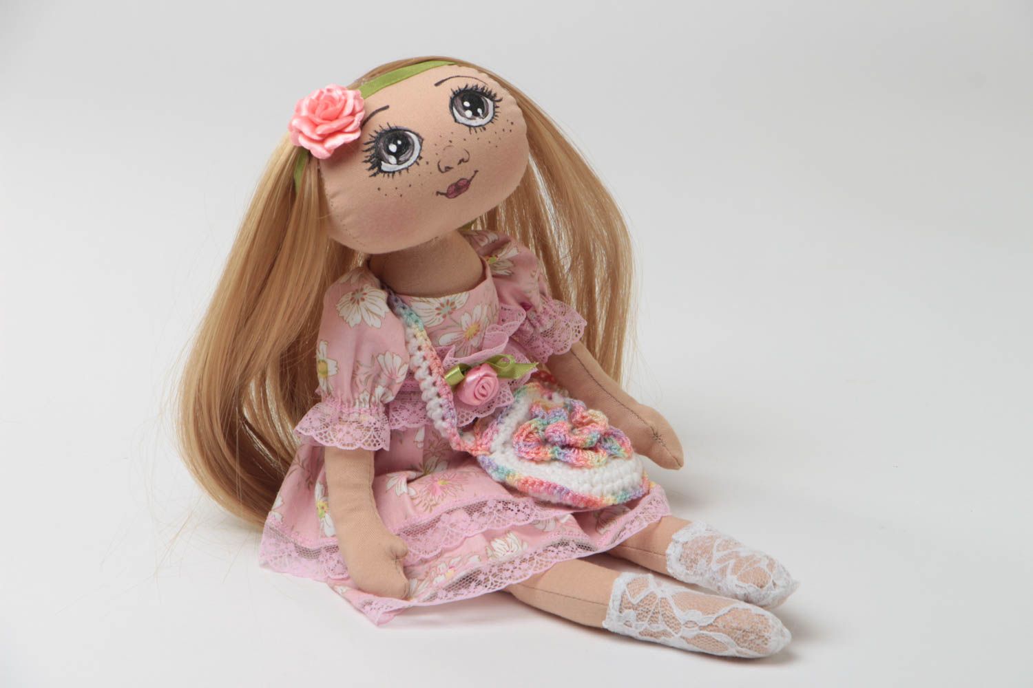 Beautiful handmade cotton fabric doll Sophia children's soft toy photo 2