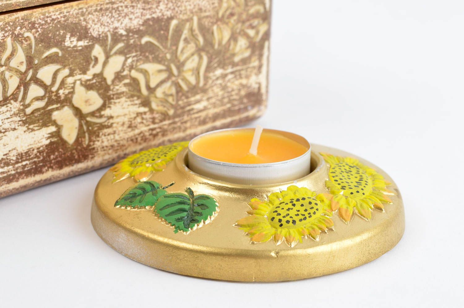 Porta velas hecho a mano decoración de hogar objeto de decoración de yeso foto 1