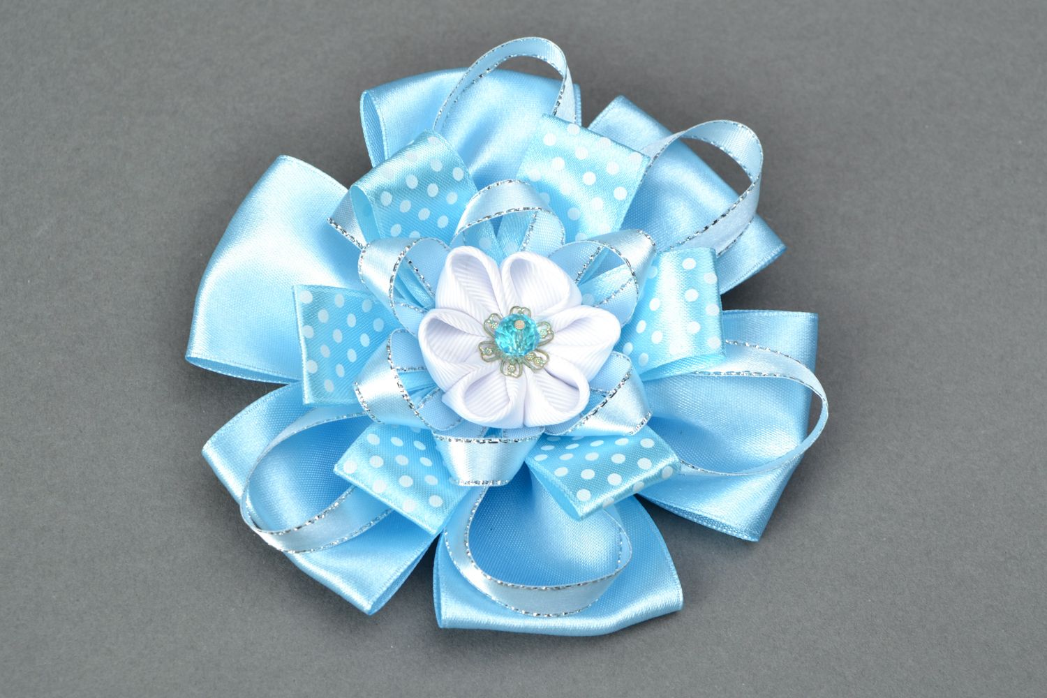 Satin hair tie with blue ribbons photo 2