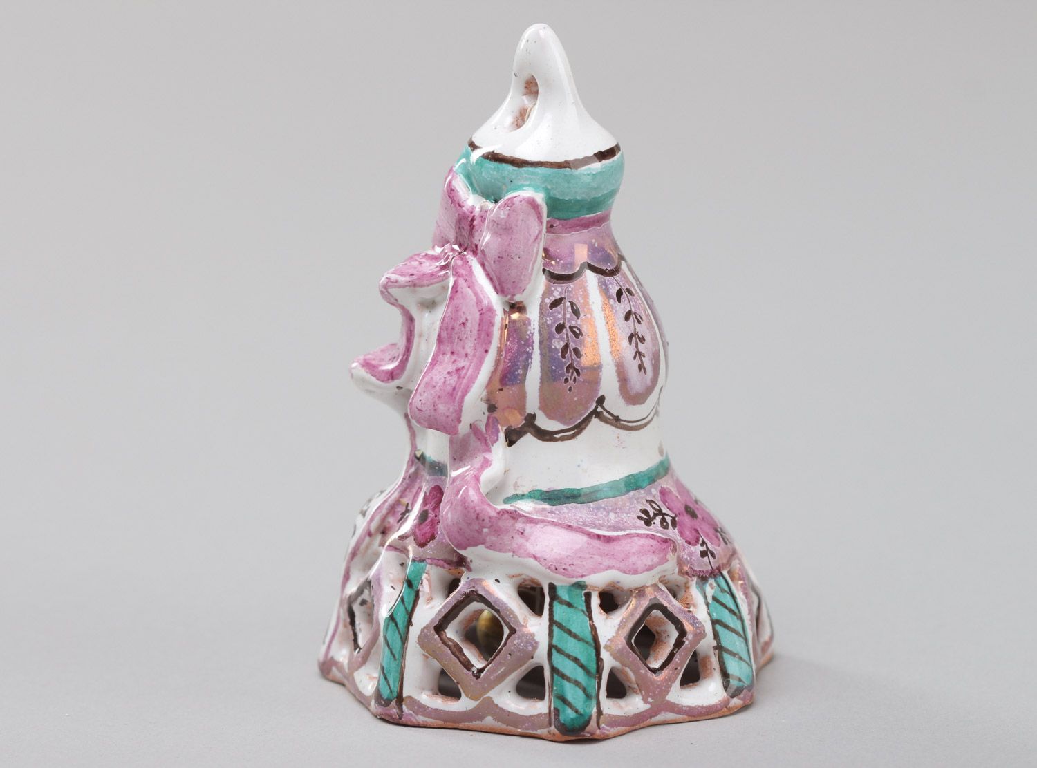 Handmade festliches emailliertes Glöckchen aus Ton mit Keramikfarben bemalt für Deko foto 2