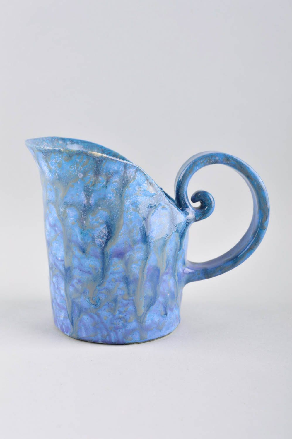 Керамика ручной работы декоративный кувшин синий керамическая посуда 300 мл фото 2