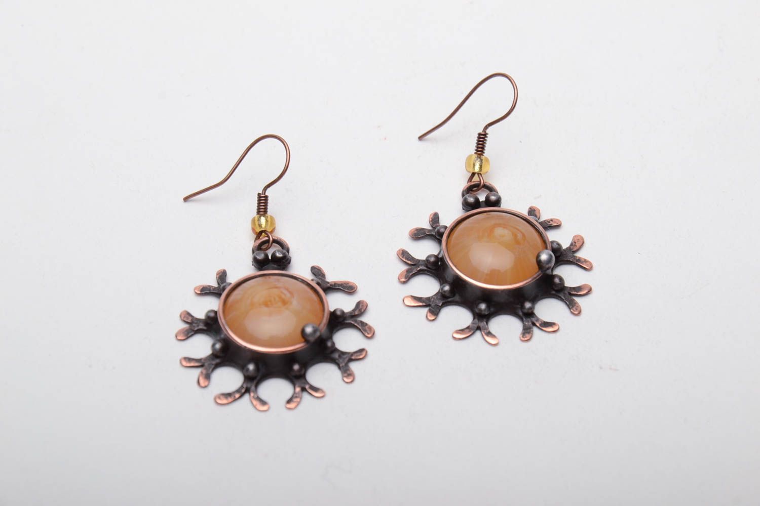 Designer earrings made of copper and glass photo 2