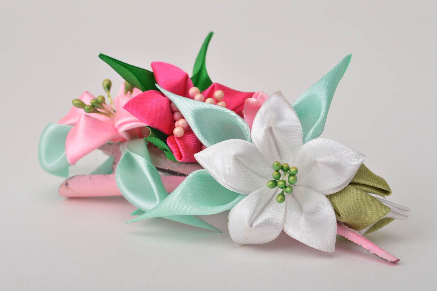 Stylish handmade flower barrette hair clip with flowers elegant hair gift ideas photo 2