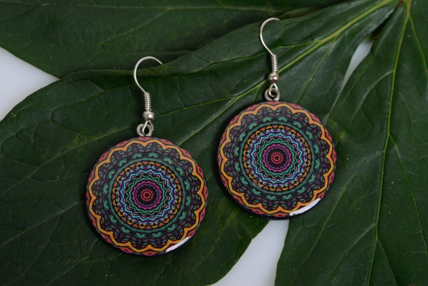 Bright earrings made of polymer clay handmade accessory in ethnic style photo 3