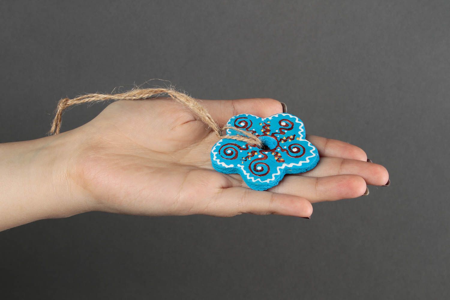 Figura decorativa hecha a mano adorno de fin de año regalo artesanal Flor azul foto 2