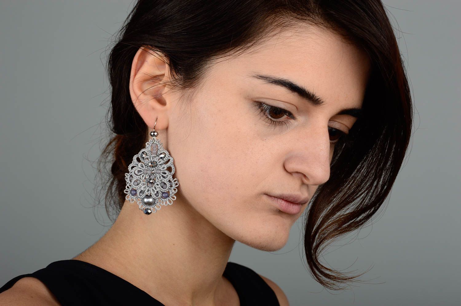 Handmade Spitze Ohrringe Designer Schmuck Accessoires für Frauen mit Perlen foto 5
