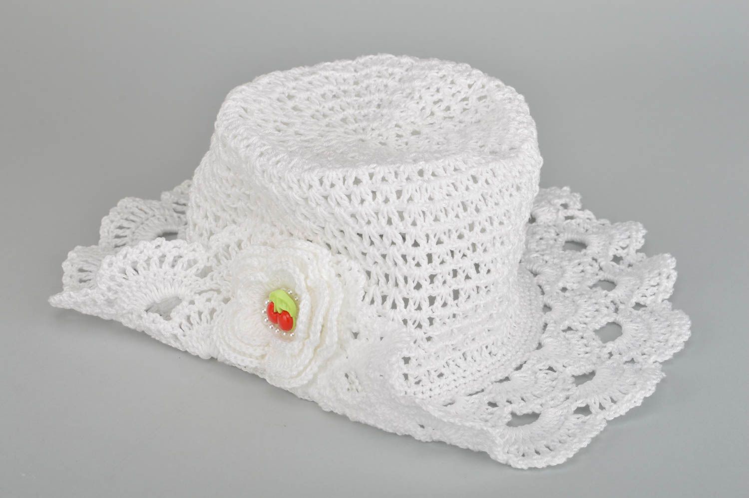 Chapeau enfant fait main Bonnet fille blanc d'été au crochet Cadeau original photo 2